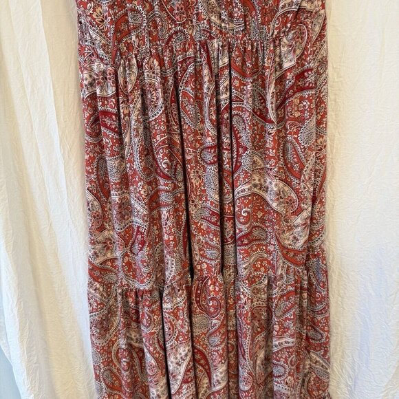 Old Navy Waist-Defined Maxi Dress Med Tiered Hem Paisley Floral Peasant Coquette - Picture 6 of 12